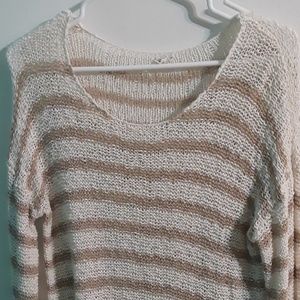 Loose knit white and brown sweater